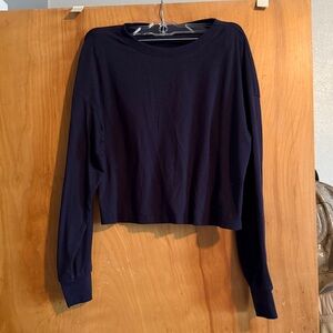 Navy Blue Long Sleeve Crop Top